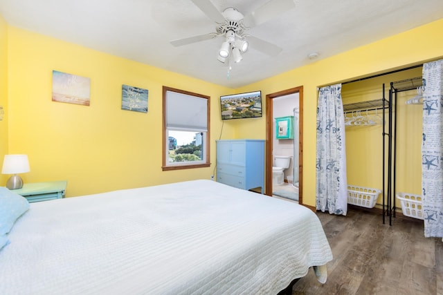 23180 Wimble Shores Dr Lot 8, Rodanthe, NC 27968 - bedroom with wood finished floors, a ceiling fan, and ensuite bathroom