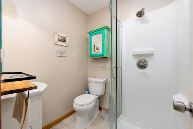 23180 Wimble Shores Dr Lot 8, Rodanthe, NC 27968 - bathroom featuring a stall shower, toilet, tile patterned floors, and baseboards