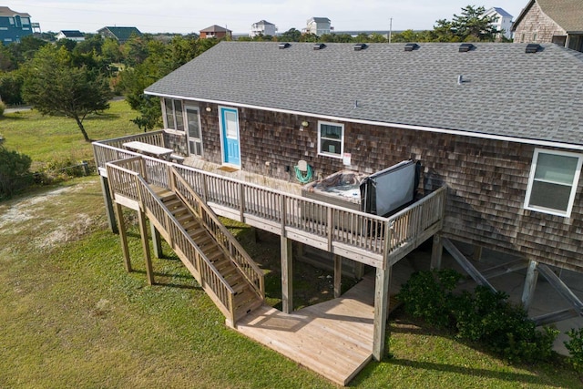 23180 Wimble Shores Dr Lot 8, Rodanthe, NC 27968 - rear view of property featuring a deck, a shingled roof, stairs, and a yard