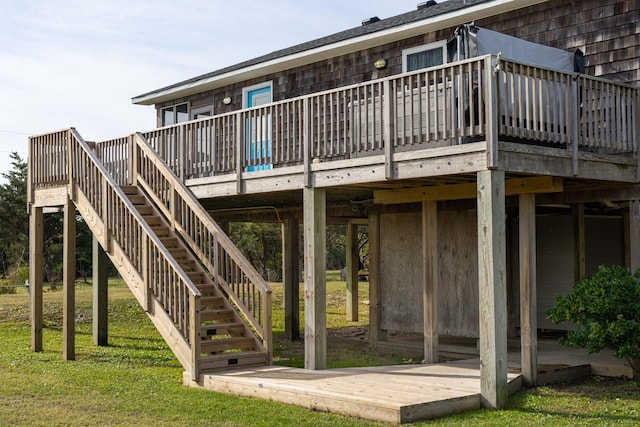 23180 Wimble Shores Dr Lot 8, Rodanthe, NC 27968 - rear view of house with a wooden deck, a lawn, and stairs