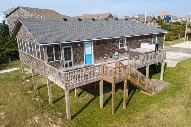23180 Wimble Shores Dr Lot 8, Rodanthe, NC 27968 - rear view of property featuring a shingled roof, a wooden deck, and a lawn