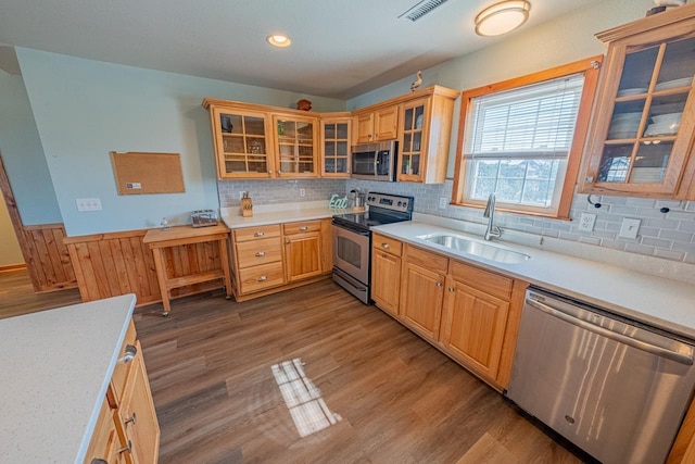 25200 Lela Ct Lot 6, Waves, NC 27982 - kitchen featuring stainless steel appliances, a sink, light countertops, wainscoting, and wood finished floors