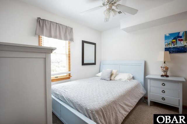 bedroom with carpet flooring and ceiling fan