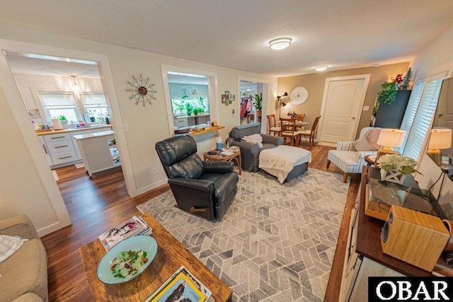 living room with wood finished floors and baseboards