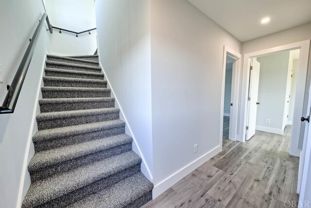 56185 Cedar Ave Lot 5, Hatteras, NC 27943 - stairs featuring recessed lighting, baseboards, and wood finished floors