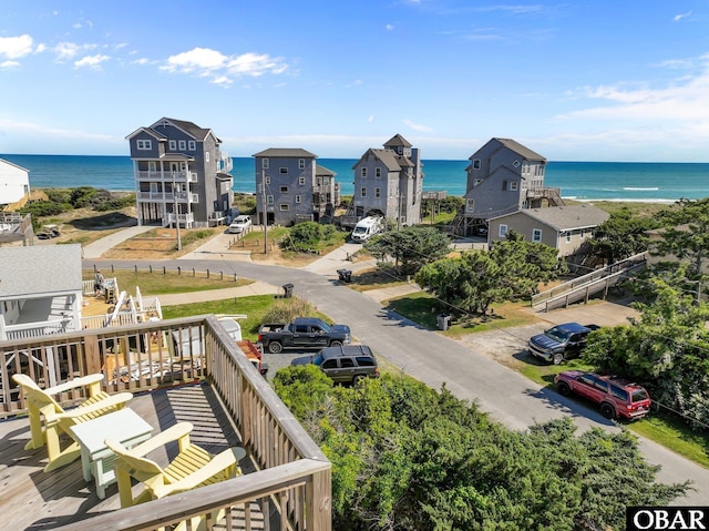 exterior space with a water view