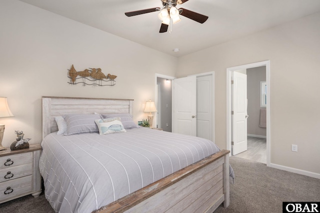1804 Harbour View Dr Lot 91-O, Kill Devil Hills, NC 27948 - carpeted bedroom with ensuite bath and ceiling fan