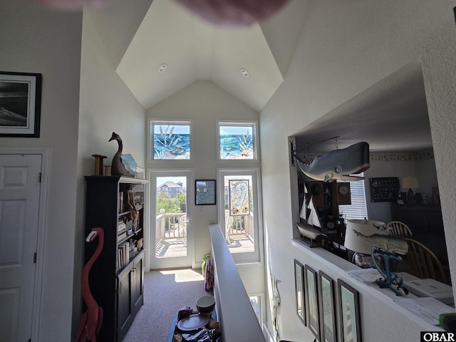 27057 Ocean Street Unit, Salvo, NC 27972 - corridor featuring high vaulted ceiling and carpet floors