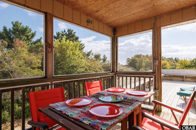 sunroom with wood ceiling