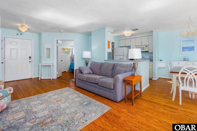 314 Pirates Way Unit 314B, Manteo, NC 27954 - living room featuring light wood finished floors, a textured ceiling, and baseboards