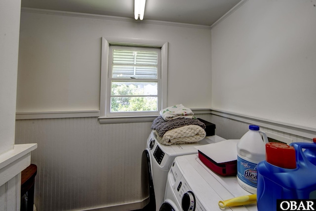 155 Loop Rd Lot 5, Ocracoke, NC 27960 - laundry area with a wainscoted wall, independent washer and dryer, and crown molding