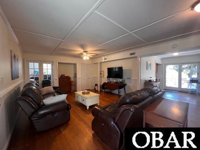155 Loop Rd Lot 5, Ocracoke, NC 27960 - living area featuring ceiling fan, wood finished floors, and visible vents