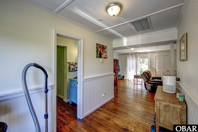 155 Loop Rd Lot 5, Ocracoke, NC 27960 - corridor with dark wood-style flooring, wainscoting, and ornamental molding
