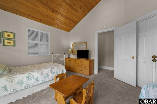 1148 Dunton Dr Lot 337, Corolla, NC 27927 - carpeted bedroom featuring wooden ceiling and high vaulted ceiling
