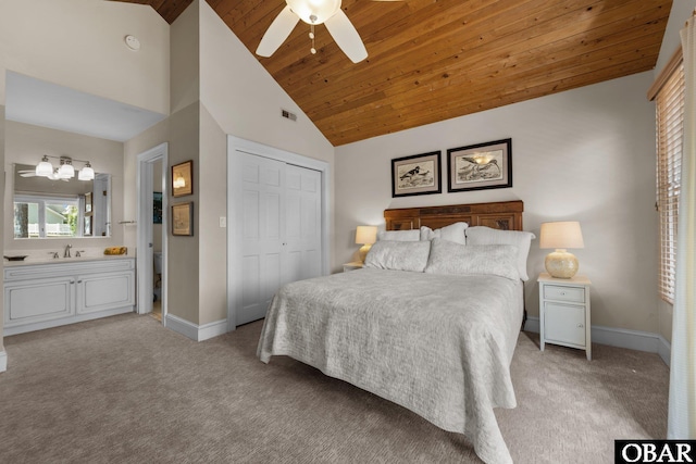 1148 Dunton Dr Lot 337, Corolla, NC 27927 - bedroom featuring visible vents, wooden ceiling, a sink, and light carpet