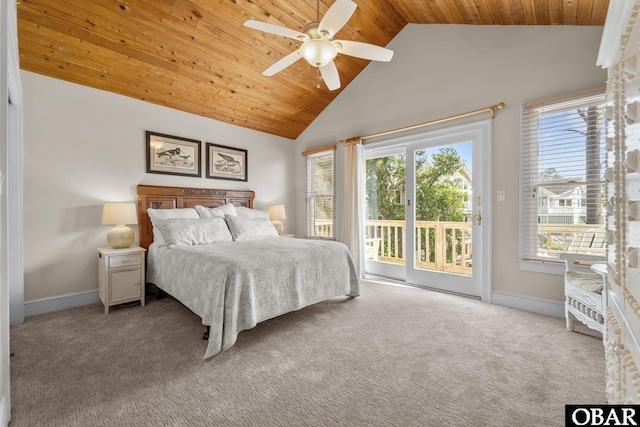 1148 Dunton Dr Lot 337, Corolla, NC 27927 - bedroom featuring carpet floors, wood ceiling, high vaulted ceiling, and access to exterior