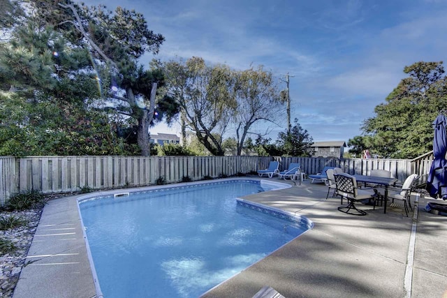 view of pool featuring a fenced in pool, a patio area, and a fenced backyard