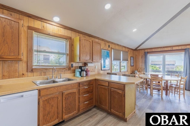 27250 Dory Rd Lot # 6, Salvo, NC 27972 - kitchen with a sink, dishwasher, a peninsula, light countertops, and vaulted ceiling