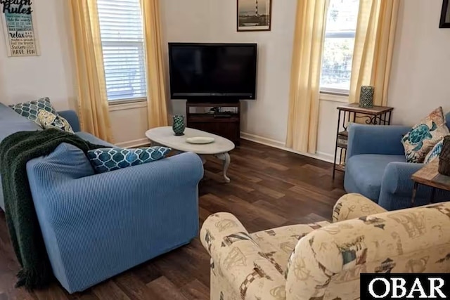 703 Suffolk St Lot 934, Kill Devil Hills, NC 27948 - living room with dark wood finished floors, plenty of natural light, and baseboards