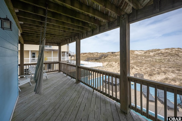 wooden terrace with a mountain view