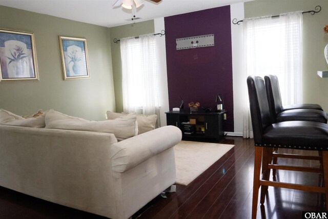 169 Green View Rd Lot # 273, Moyock, NC 27958 - living area featuring ceiling fan and dark wood-style flooring
