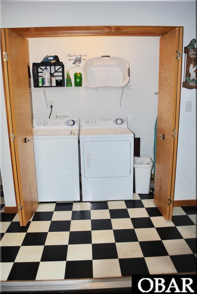27211 Dory Rd Lot 22, Salvo, NC 27972 - laundry area with tile patterned floors and washing machine and clothes dryer