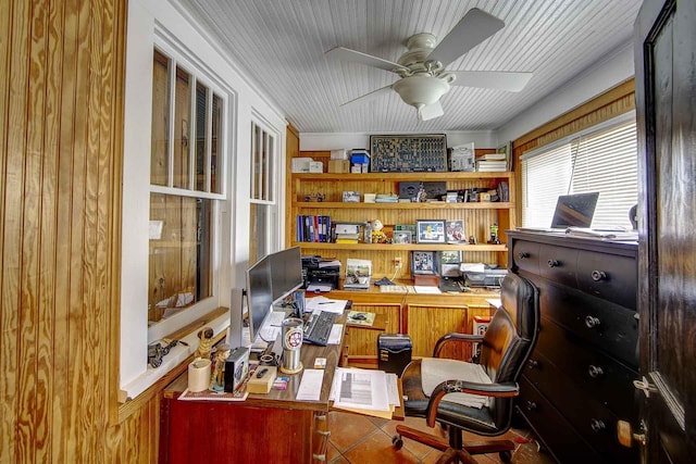 home office with a ceiling fan