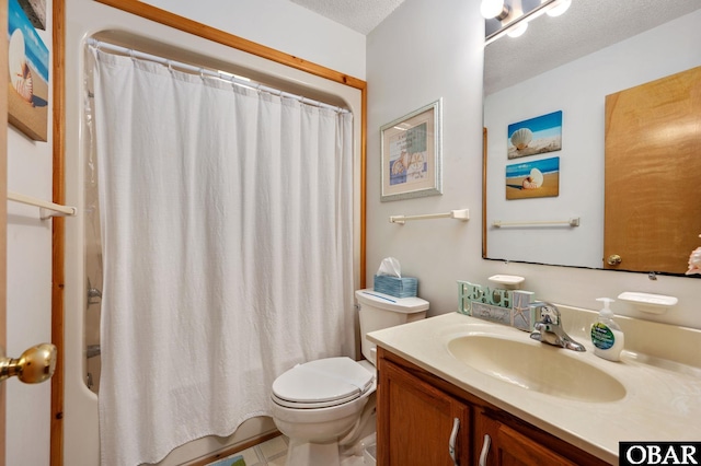 25270 Sea Isle Hills Dr Lot 5-18, Waves, NC 27982 - bathroom with toilet, a textured ceiling, shower / bathtub combination with curtain, and vanity