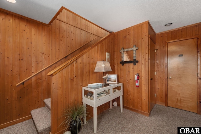 25270 Sea Isle Hills Dr Lot 5-18, Waves, NC 27982 - interior space with stairs, wooden walls, and carpet