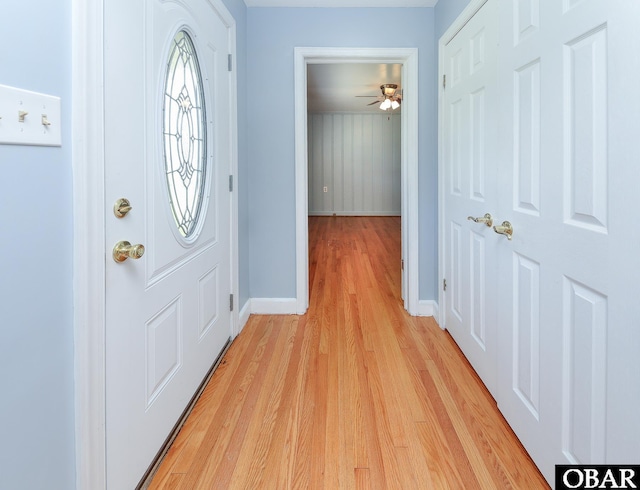 202 Winfall Blvd, Hertford, NC 27944 - foyer entrance featuring light wood-style floors and a ceiling fan