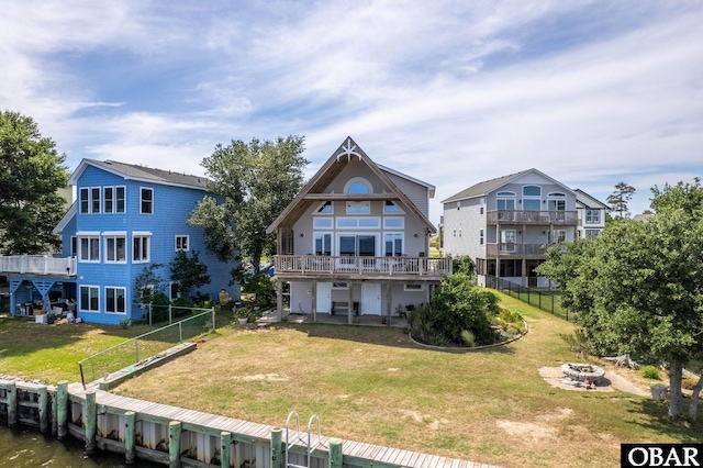 103 King Edward Ct Lot 13, Kill Devil Hills, NC 27948 - back of house with a fire pit and a deck with water view