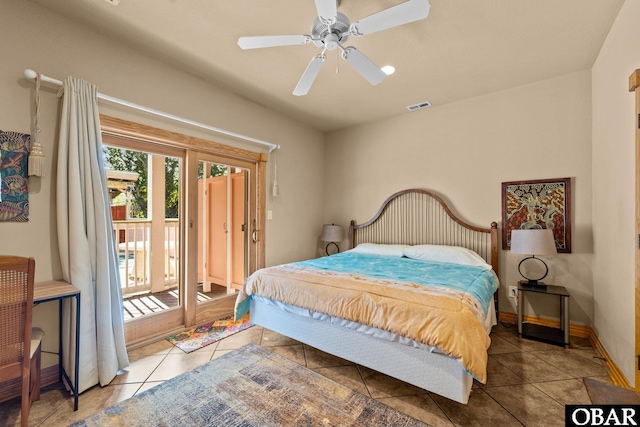 109 Duck Ridge Village Ct Lot 14, Duck, NC 27949 - bedroom with access to outside, tile patterned floors, ceiling fan, and baseboards