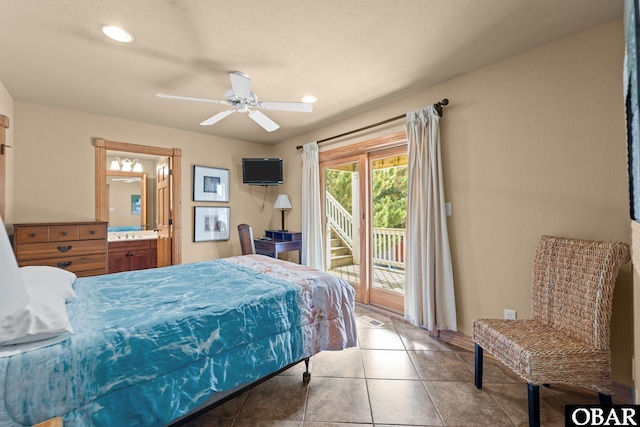 109 Duck Ridge Village Ct Lot 14, Duck, NC 27949 - bedroom featuring access to exterior, ensuite bath, tile patterned flooring, ceiling fan, and recessed lighting
