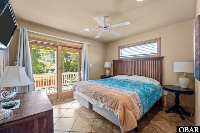 109 Duck Ridge Village Ct Lot 14, Duck, NC 27949 - bedroom featuring access to outside, light tile patterned floors, and ceiling fan