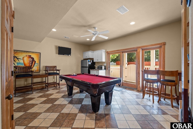 109 Duck Ridge Village Ct Lot 14, Duck, NC 27949 - recreation room featuring recessed lighting, a ceiling fan, billiards, light tile patterned floors, and baseboards