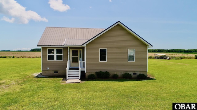 269 Lakeview Ct Lot 12, Engelhard, NC 27824 - back of house with crawl space, a lawn, and a metal roof