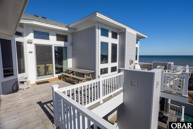 deck with a water view