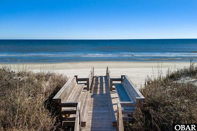 view of water feature featuring a beach view