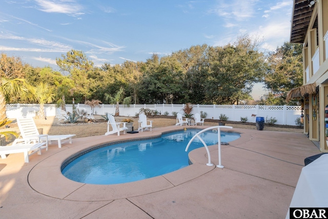 view of swimming pool with a patio, a fenced backyard, and a fenced in pool