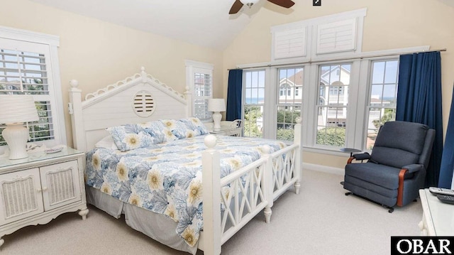 273 Whites Pt Lot 183, Corolla, NC 27927 - bedroom with light carpet, vaulted ceiling, and a ceiling fan