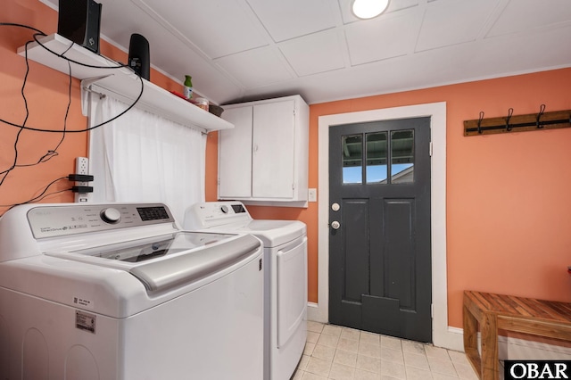 300 S Virginia Dare Trl Lot 1, Kill Devil Hills, NC 27948 - laundry room featuring cabinet space, washer and dryer, and light tile patterned floors