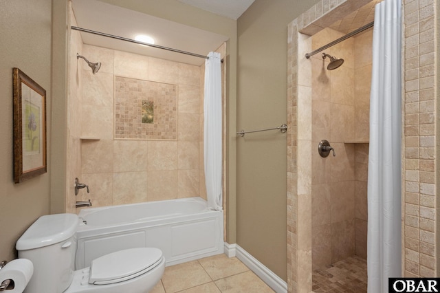 full bathroom with toilet, tile patterned floors, and tiled shower / bath combo