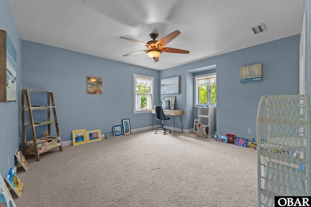 56 Ginguite Trl Lot 9, Southern Shores, NC 27949 - playroom with ceiling fan, carpet floors, and baseboards