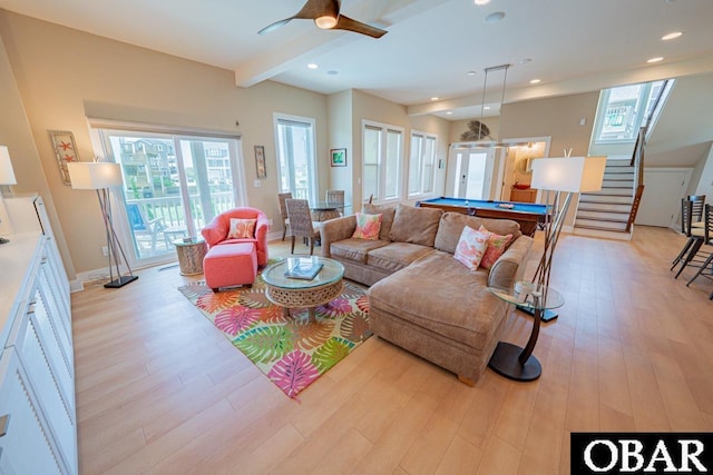 57233 Summerplace Dr Lot 26, Hatteras, NC 27943 - living area with plenty of natural light, light wood-style flooring, beam ceiling, and recessed lighting