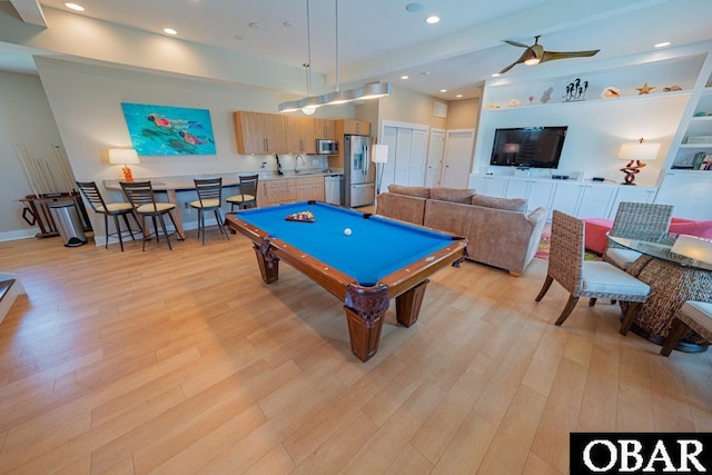 57233 Summerplace Dr Lot 26, Hatteras, NC 27943 - recreation room featuring light wood-style flooring, billiards table, recessed lighting, and a ceiling fan