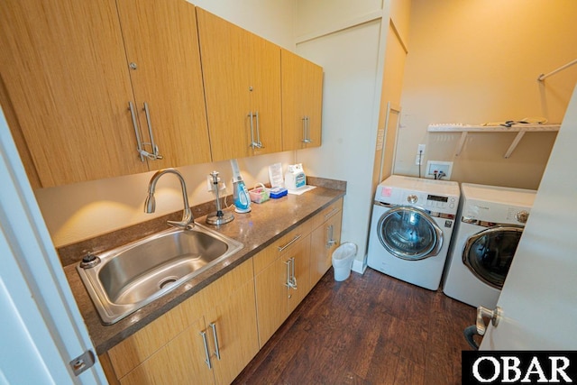 57233 Summerplace Dr Lot 26, Hatteras, NC 27943 - washroom featuring independent washer and dryer, cabinet space, and dark wood-style floors