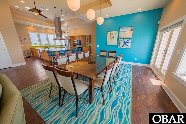 57233 Summerplace Dr Lot 26, Hatteras, NC 27943 - dining room with a tray ceiling, dark wood finished floors, recessed lighting, and a ceiling fan