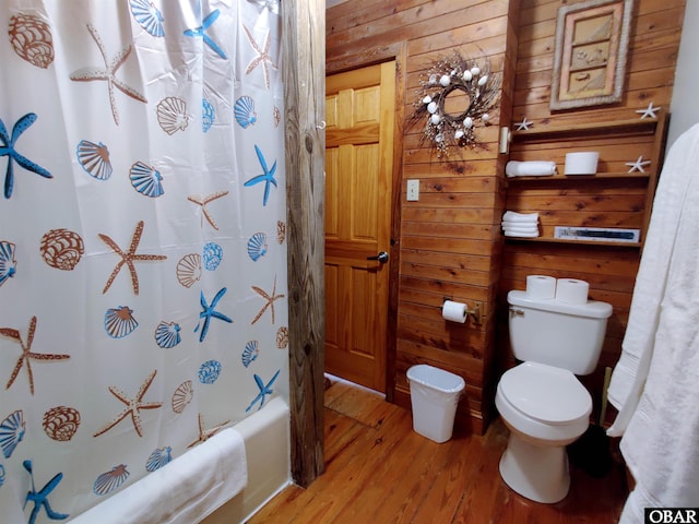 1218 Coral Ln Lot 4, Corolla, NC 27927 - full bath with wood finished floors, wood walls, and shower / bathtub combination with curtain