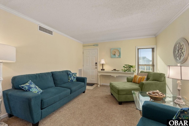 6317 S Virginia Dare Trl Unit 102, Nags Head, NC 27959 - living area with crown molding, a textured ceiling, and carpet flooring