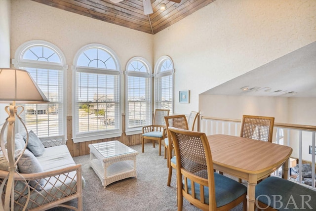 interior space featuring ceiling fan and carpet flooring